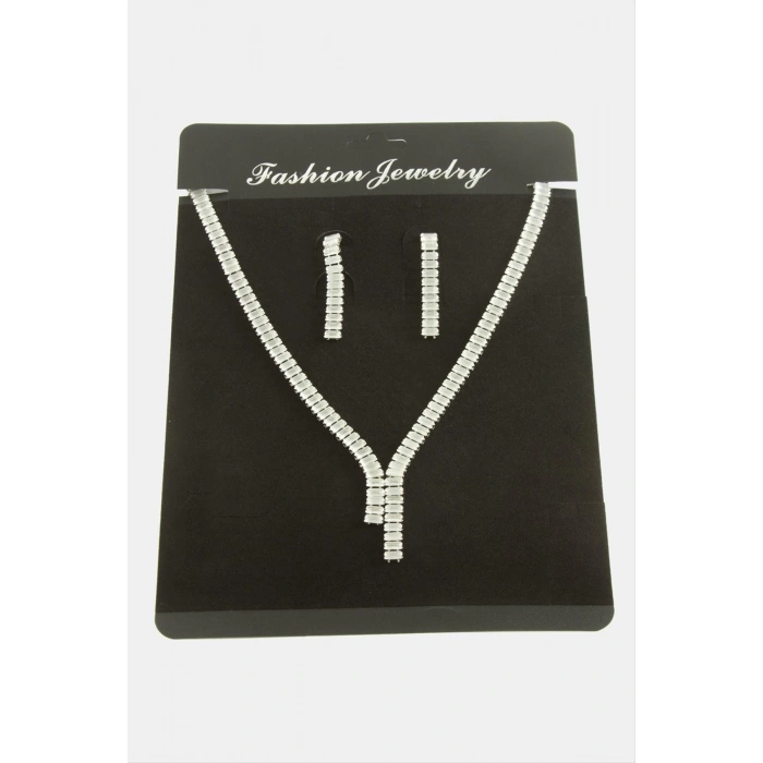 Tamtur Baget Zirkon Taşlı Lüks Set Kolye 7 mm