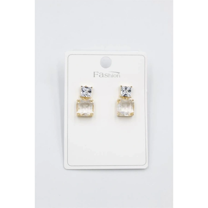 Taşlı Baget Küpe - Altın