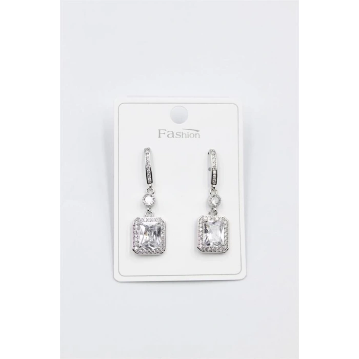 Taşlı Baget Küpe - Gümüş