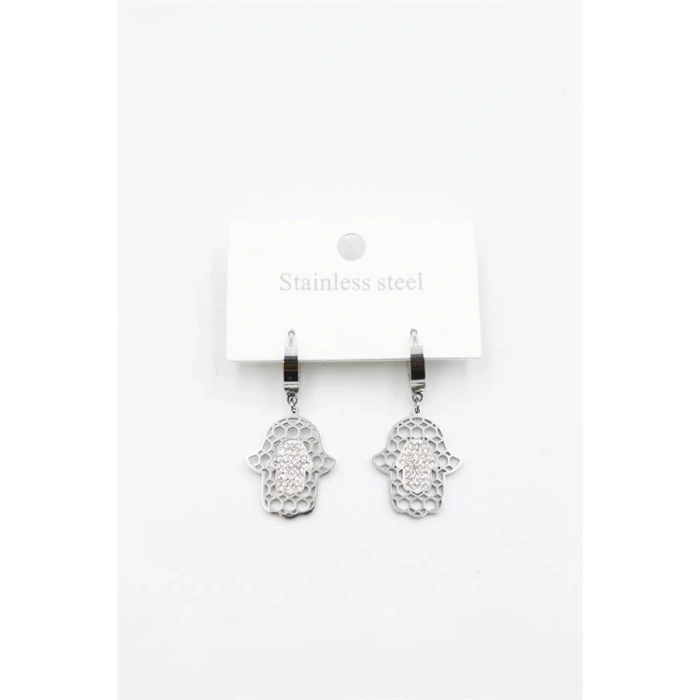 Taşlı Fatıma Eli Küpe - Gümüş