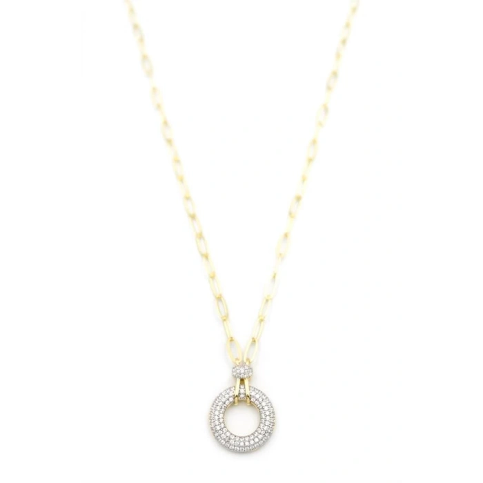 Taşlı Halka Kolye - Altın