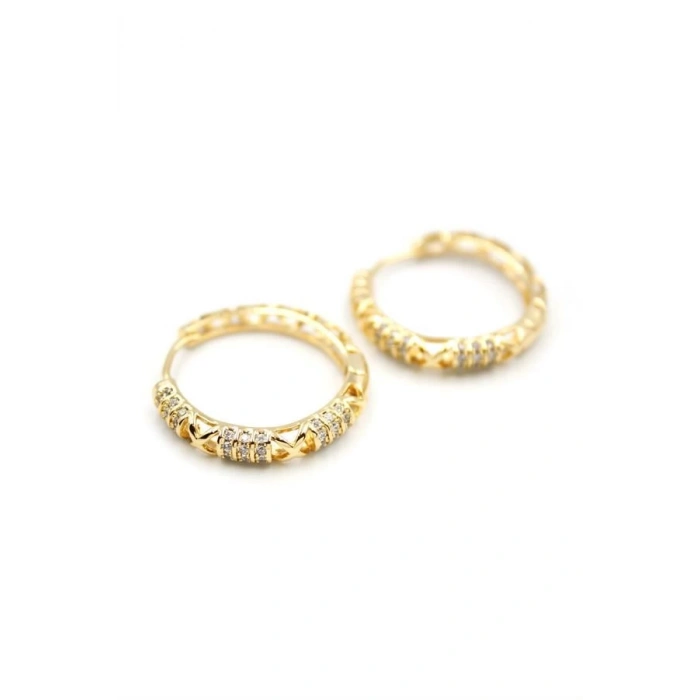 Taşlı Halka Küpe - Altın