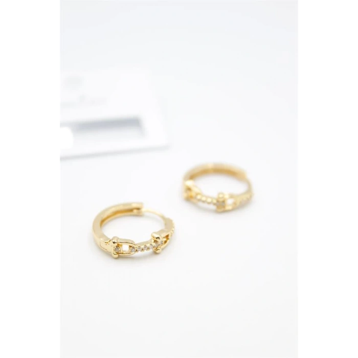 Taşlı Halka Küpe - Altın