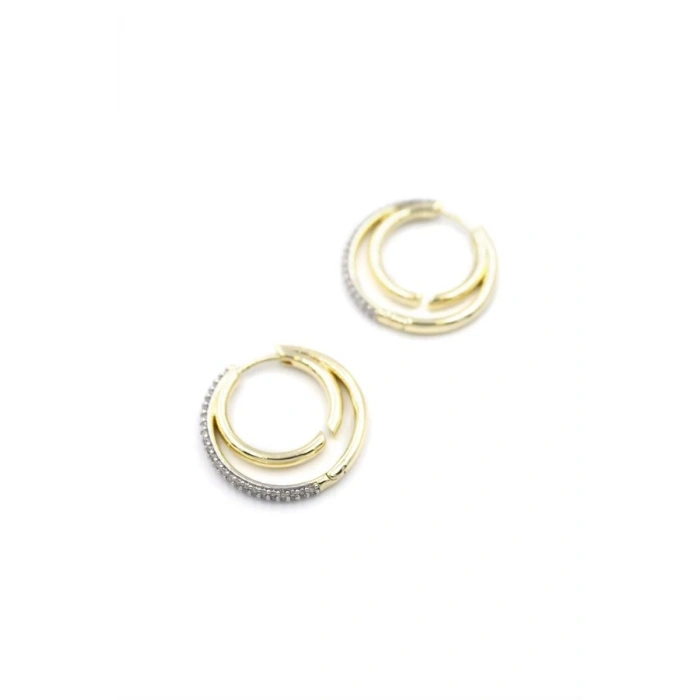 Taşlı Halka Küpe - Altın