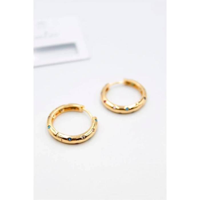 Taşlı Halka Küpe - Altın