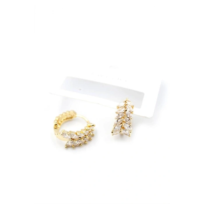 Taşlı Halka Küpe - Altın