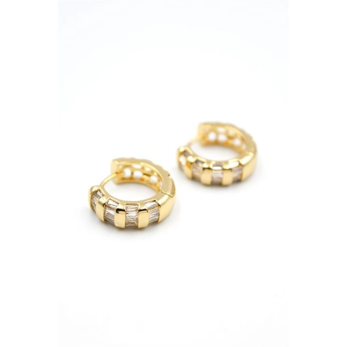 Taşlı Halka Küpe - Altın