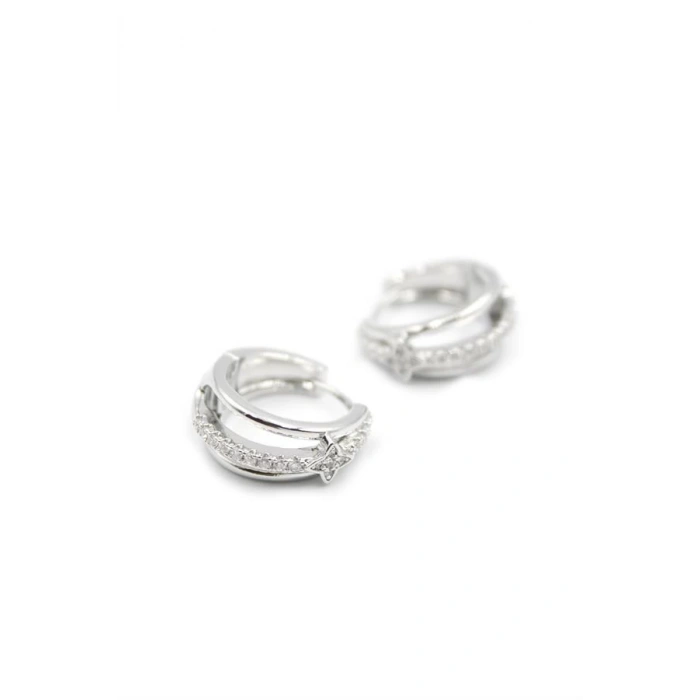 Taşlı Halka Küpe - Gümüş