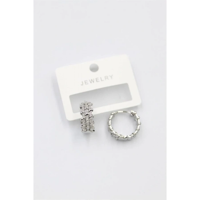 Taşlı Halka Küpe - Gümüş