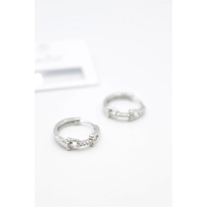 Taşlı Halka Küpe - Gümüş