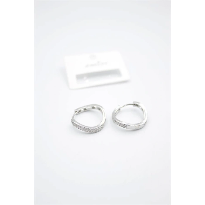 Taşlı Halka Küpe - Gümüş