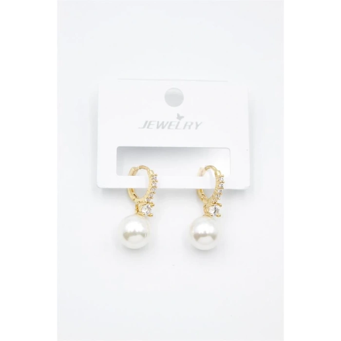 Taşlı İnci Küpe - Altın