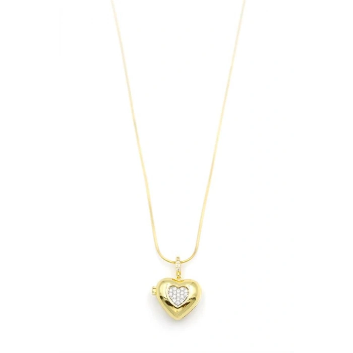 Taşlı Kalp Kolye - Altın