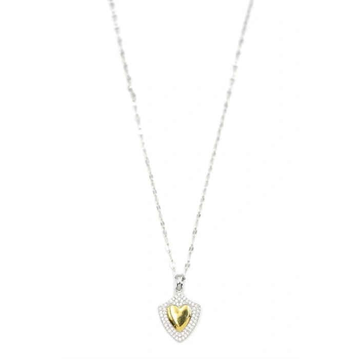 Taşlı Kalp Kolye - Gümüş