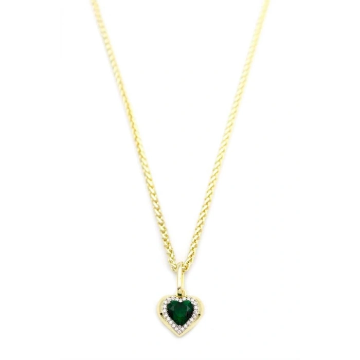 Taşlı Kalp Kolye - Yeşil