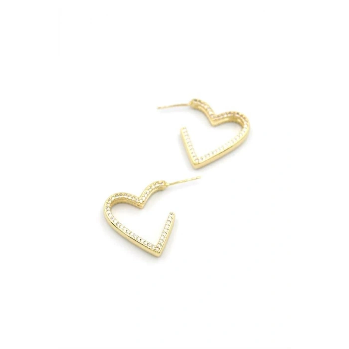 Taşlı Kalp Küpe - 14K Altın