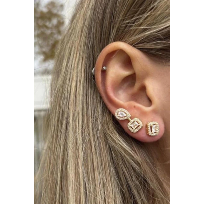 Taşlı Kıkırdaklı Küpe - Altın