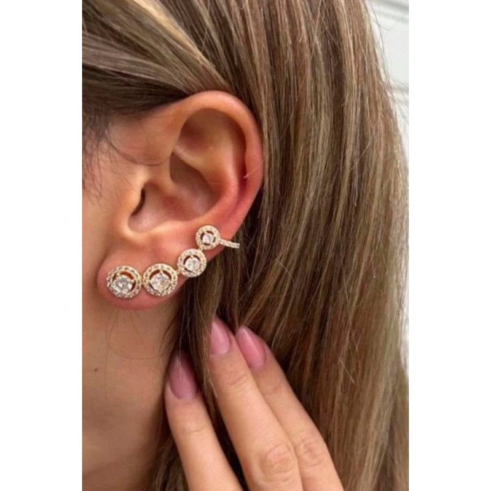 Taşlı Kıkırdaklı Küpe - Altın