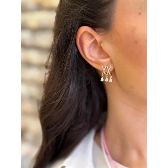 Taşlı Küpe - 14K Altın