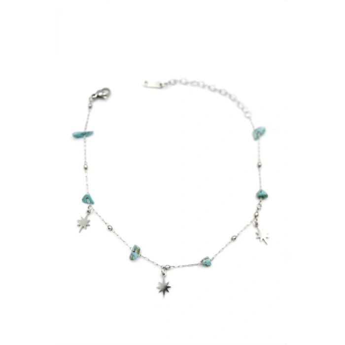 Turkuaz Taşlı Halhal - Gümüş