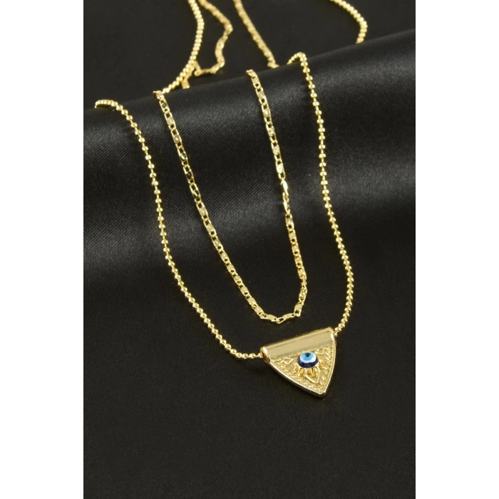 Üçgen Nazar İkili Kolye