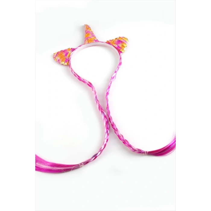 Unicrn Renkli Kulaklı Örgülü Taç