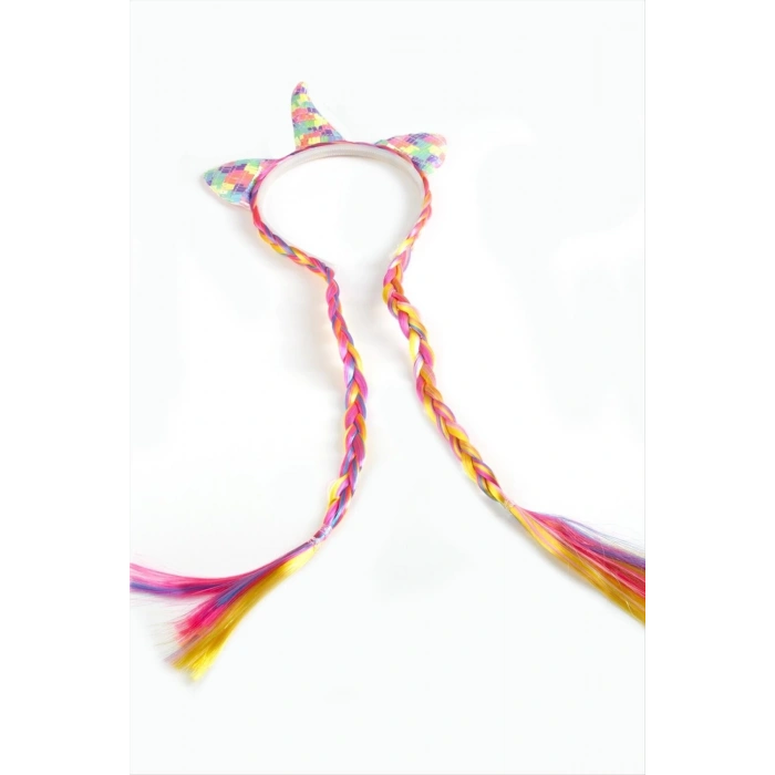 Unicrn Renkli Kulaklı Örgülü Taç