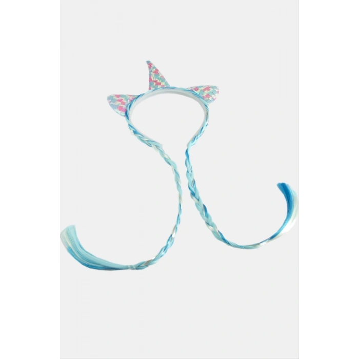Unicrn Renkli Kulaklı Örgülü Taç
