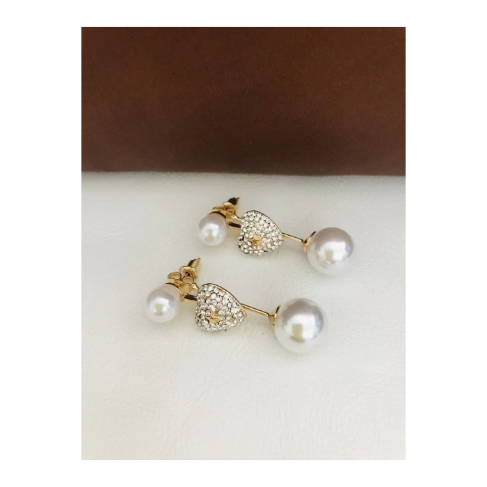 Vip Seri İnci Zirkon Kalp Küpe