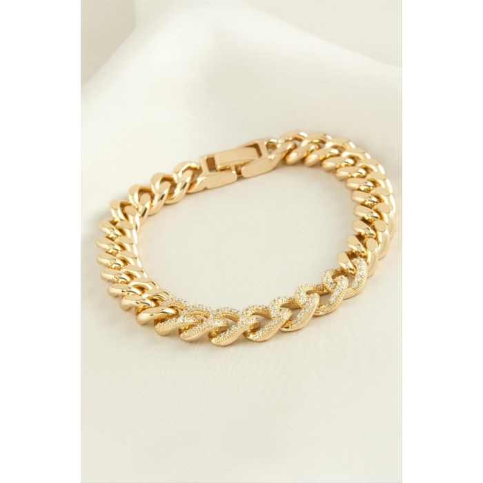 Xuping Düz Zincir Zirkon Taşlı Lüks Çelik Bileklik