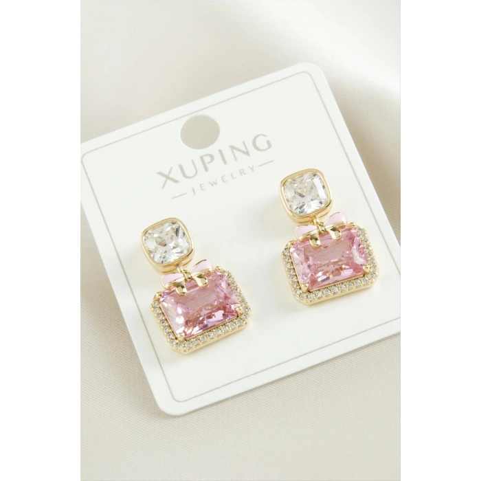 Xuping Kare Zirkon Taşlı Lüks Çelik Küpe