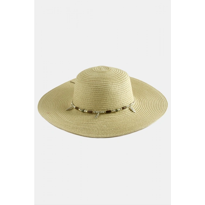 Yaprak Boncuklu Hasır Şapka