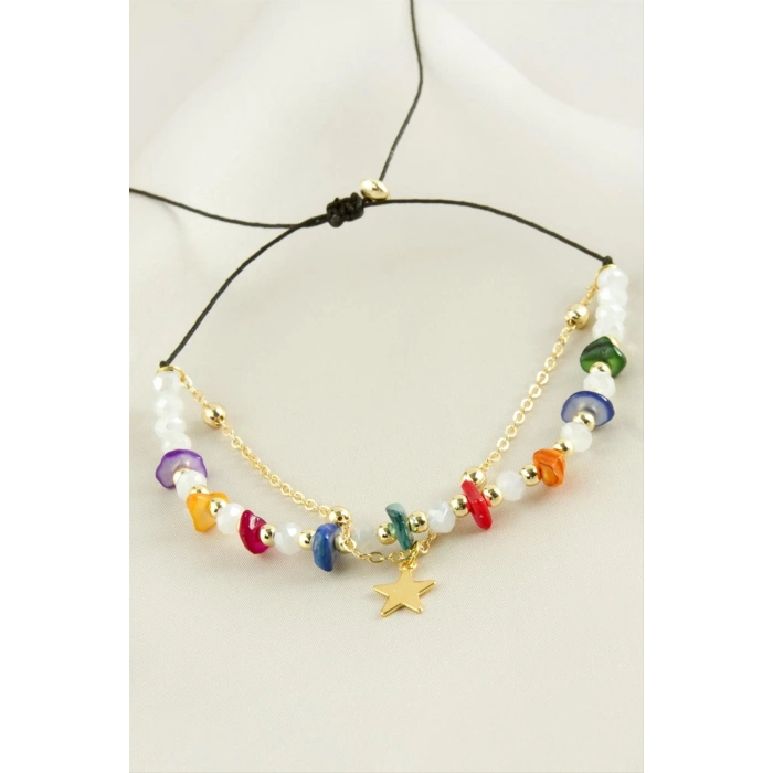 Yıldızı Kırık Doğaltaş Kristal Zincirli Bileklik