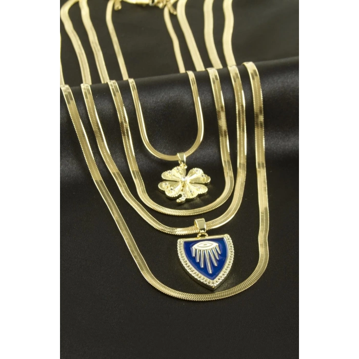 Yonca İtalyan Zincirli Lüks Çelik Kolye 4 Adet