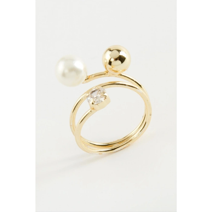 Yuvarlak İnci Metal Yüzük