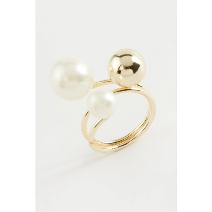 Yuvarlak İnci Metal Yüzük