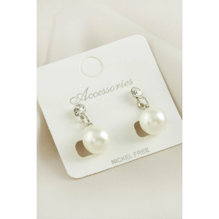 Yuvarlak İnci Taşlı Küpe