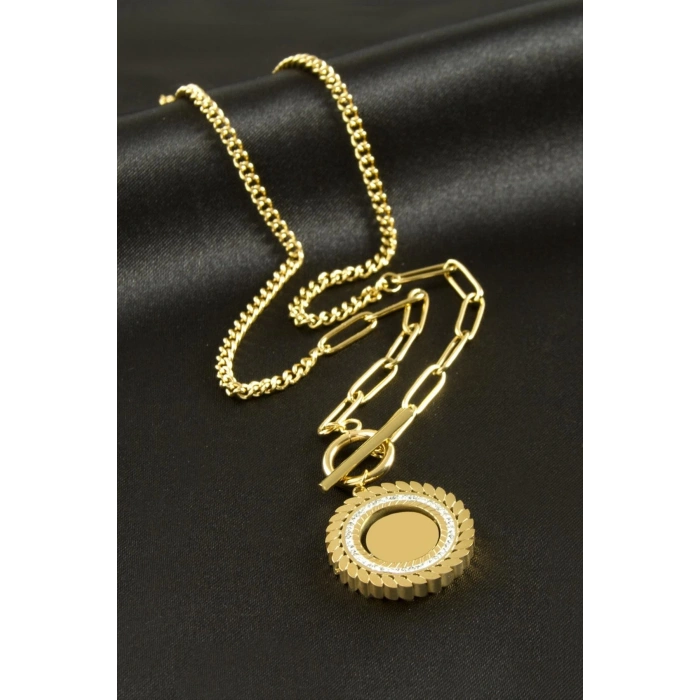 Yuvarlak  Lüks Çelik Kolye