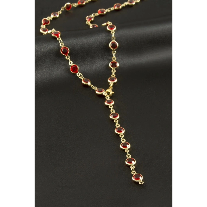 Yuvarlak Zirkon Taşlı Çelik Y Kolye