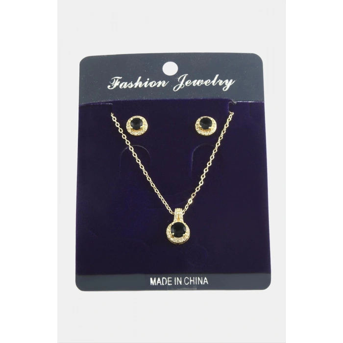 Yuvarlak Zirkon Taşlı Set Kolye