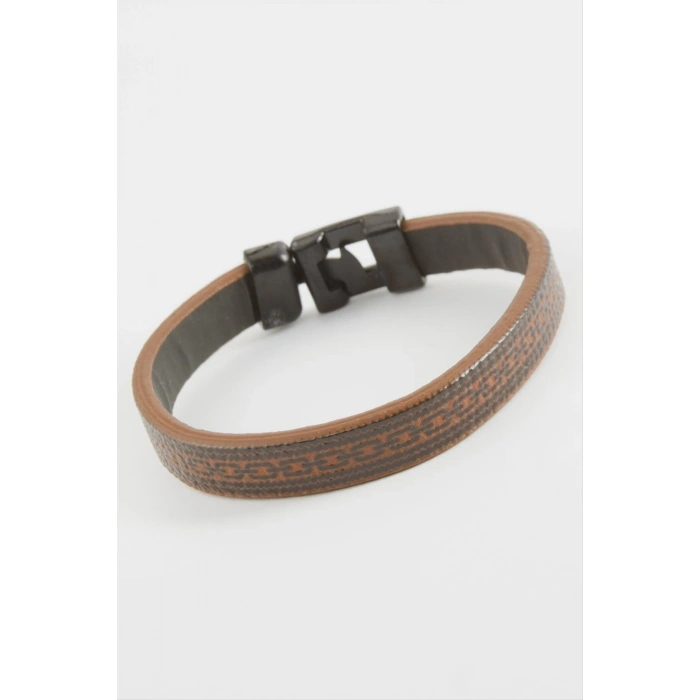 Zincir Desenli Kaliteli Suni Deri Bileklik