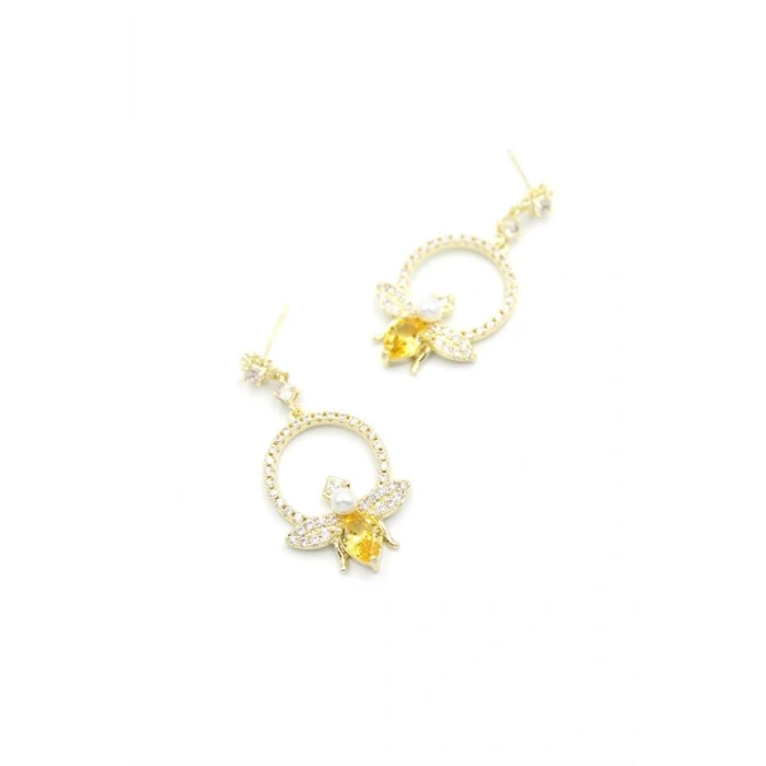 Zirkon Taşlı Arı Küpe - Altın