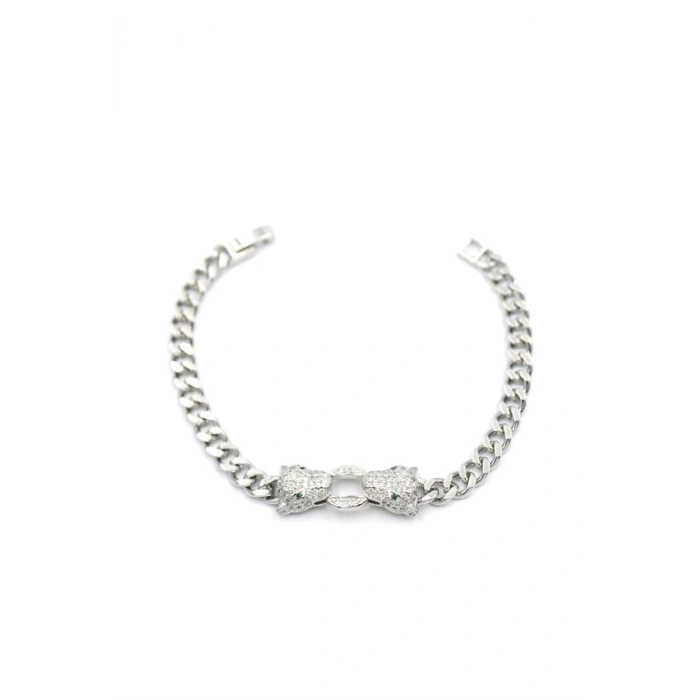 Zirkon Taşlı Leopar Bileklik - Gümüş