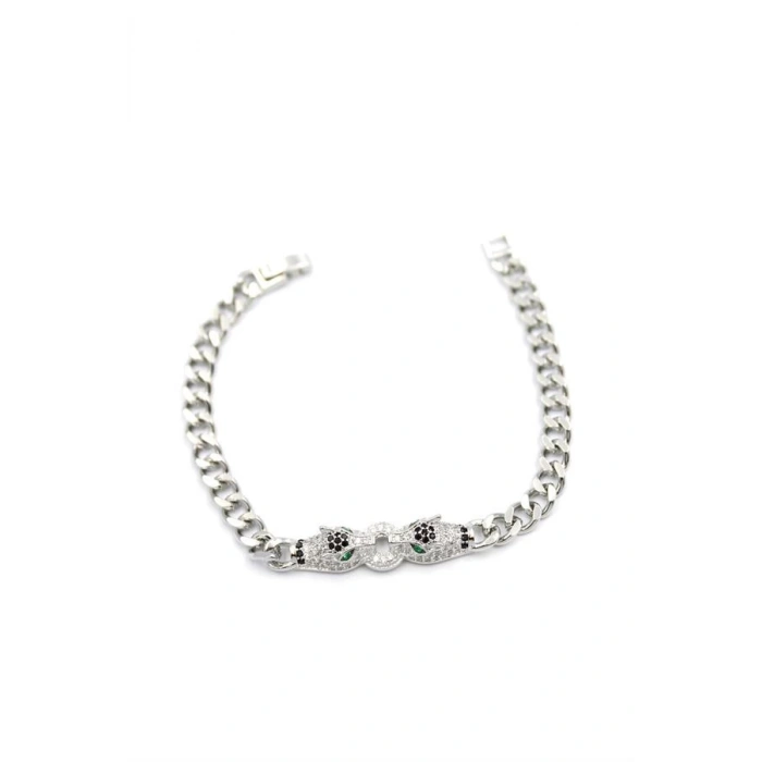 Zirkon Taşlı Leopar Bileklik - Gümüş