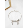 Kilit Anahtar Charmlı  Bileklik - Gümüş