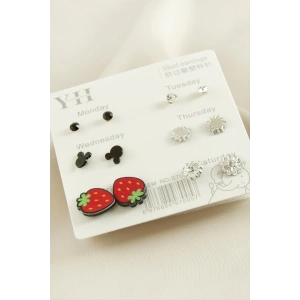 12 Adet Çilek Metal Taşlı Küpe