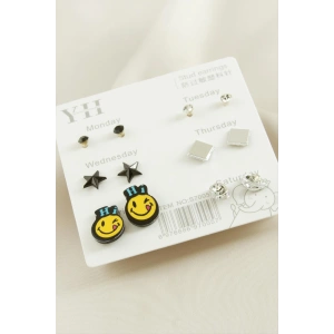 12 Adet Emoji Metal Taşlı Küpe