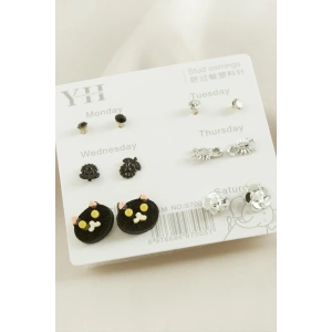 12 Adet Kedi Metal Taşlı Küpe