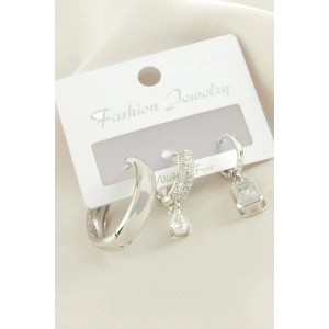 3 Adet Baget Zirkon Taşlı Küpe