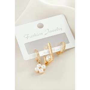 3 Adet Çiçek İnci Zirkon Taşlı Küpe